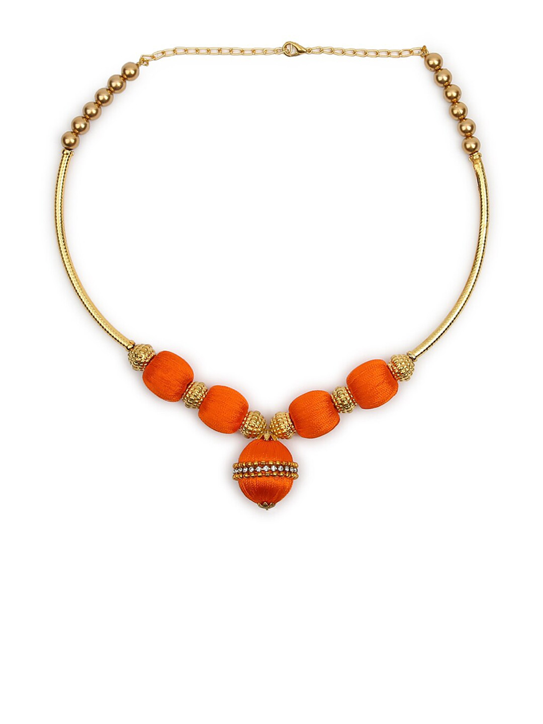 AKSHARA Orange & Gold-Toned Silk Thread Handcrafted Statement Necklace