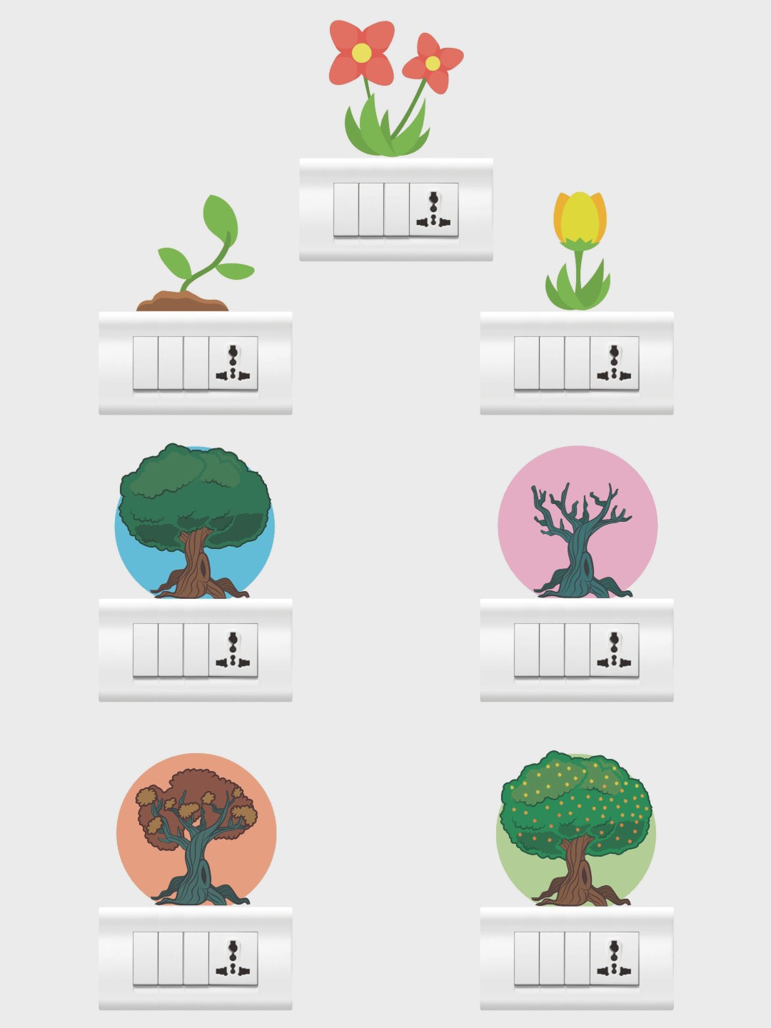 rawpockets Multi Coloured Tree Art Combo Wall Stickers