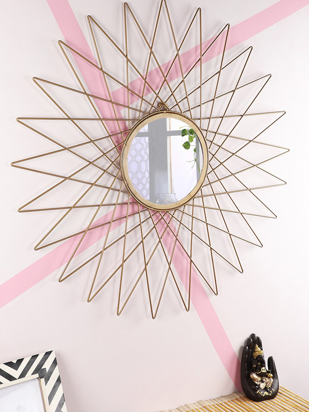 Home Sparkle Gold-Toned Metal Decorative Wall Mirror