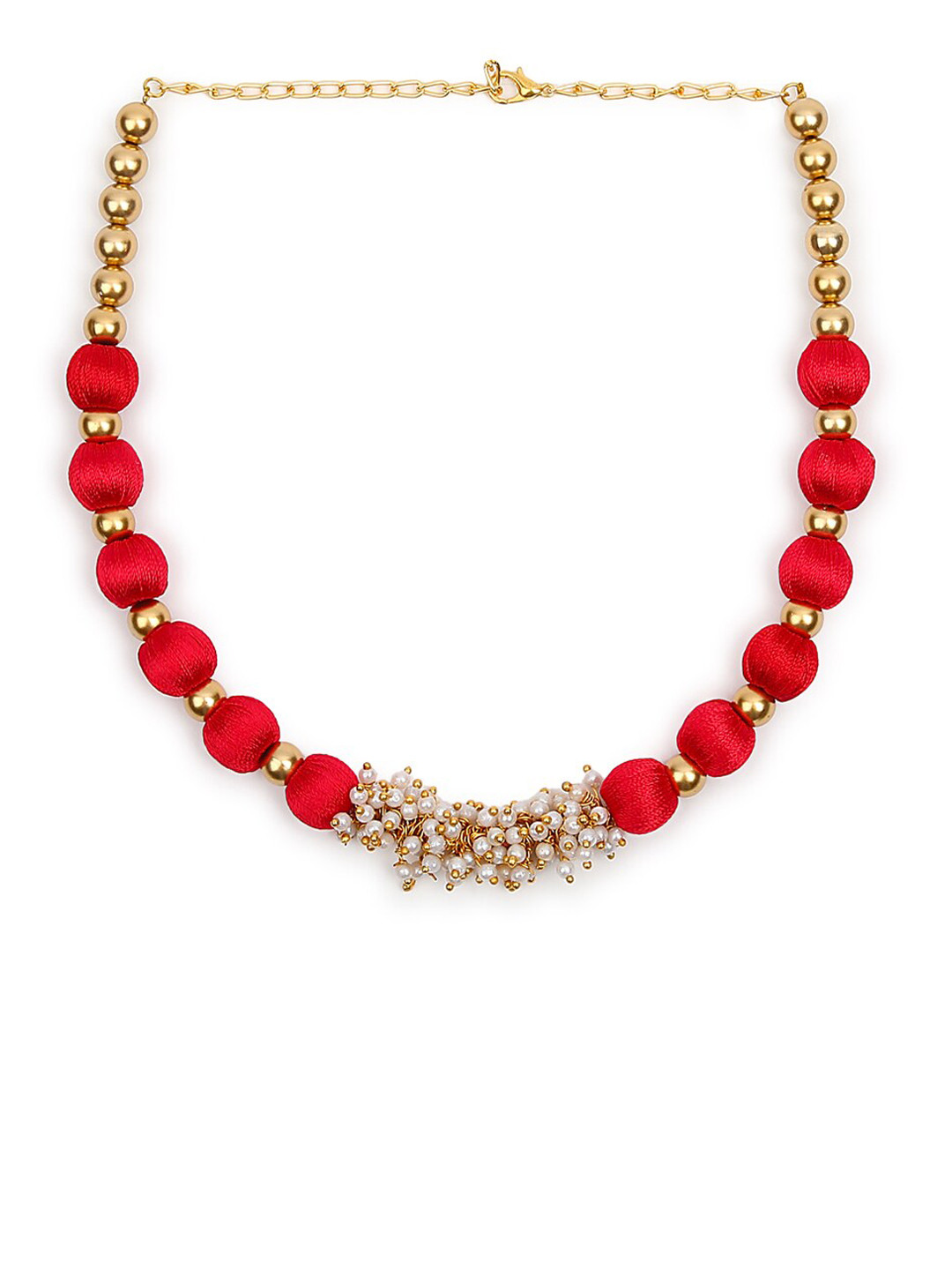 AKSHARA Gold-Colored & Red Beaded Handcrafted Choker Necklace