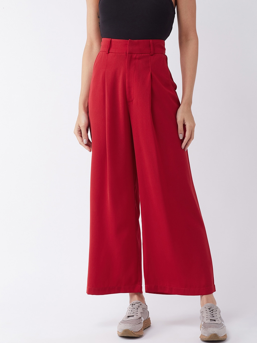 MAGRE Women Red Flared Solid Parallel Trousers