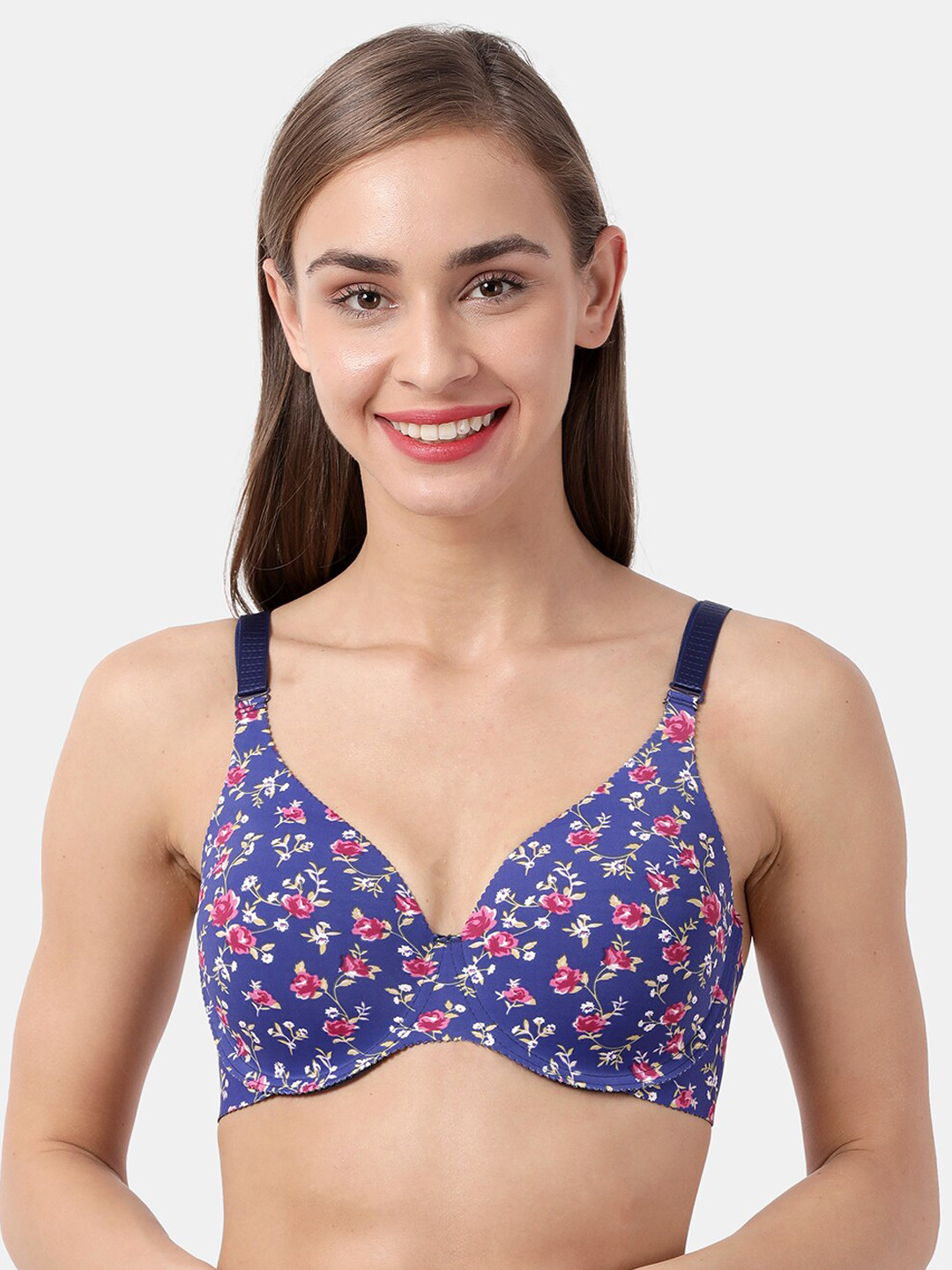 shyaway Blue & Pink Printed Under-Wired Lightly Padded Everyday Bra SY91033-Blue