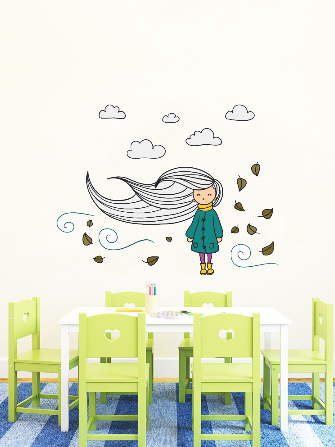 rawpockets Green & Black Autumn Wind Printed Wall Stickers