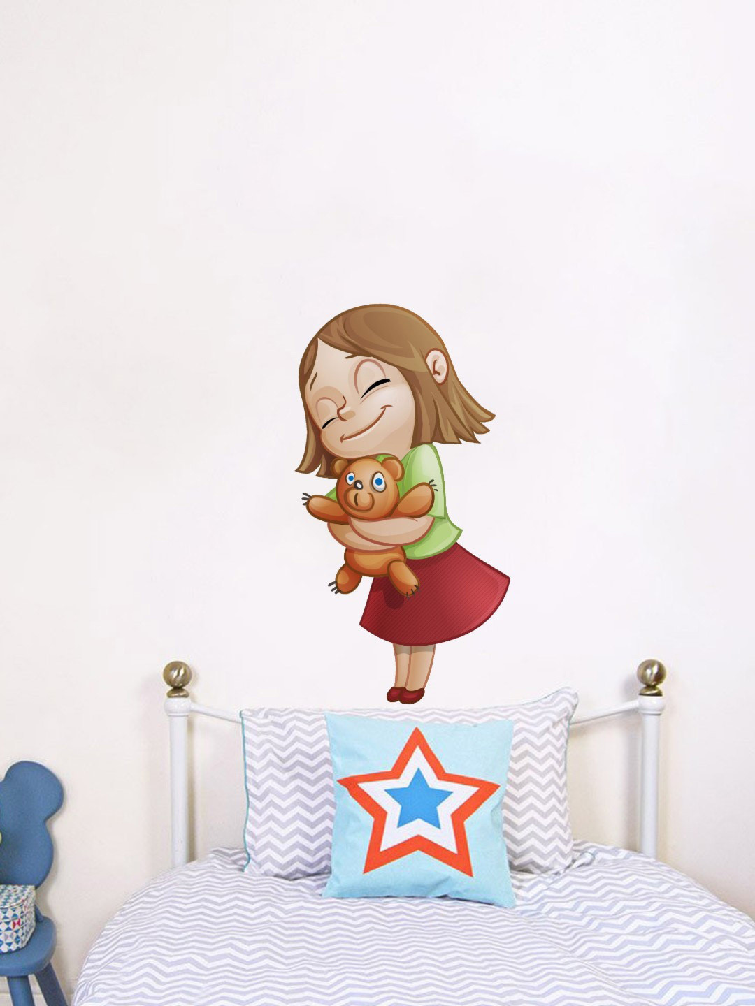 rawpockets Multicolored Little Girl With Teddy Wall Stickers