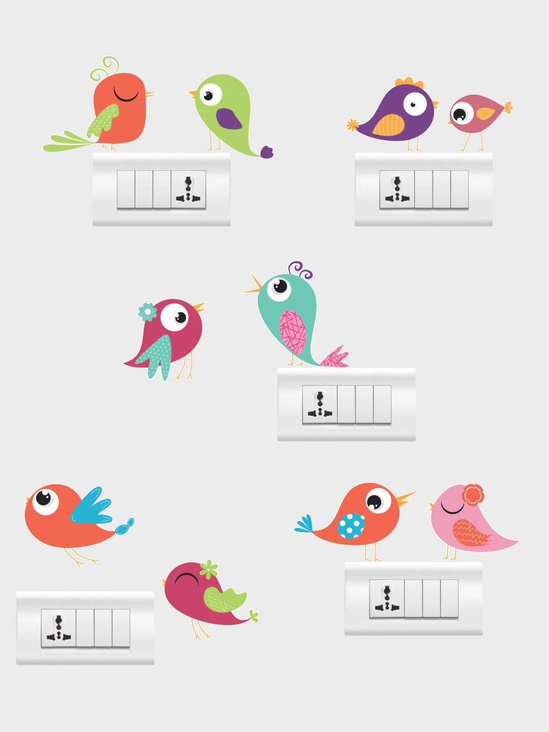 rawpockets Multicolored Cute Birds Combo Wall Stickers