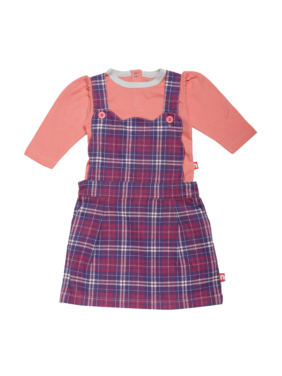 Nino Bambino Girls Pink & Blue Checked Organic Cotton Clothing Set