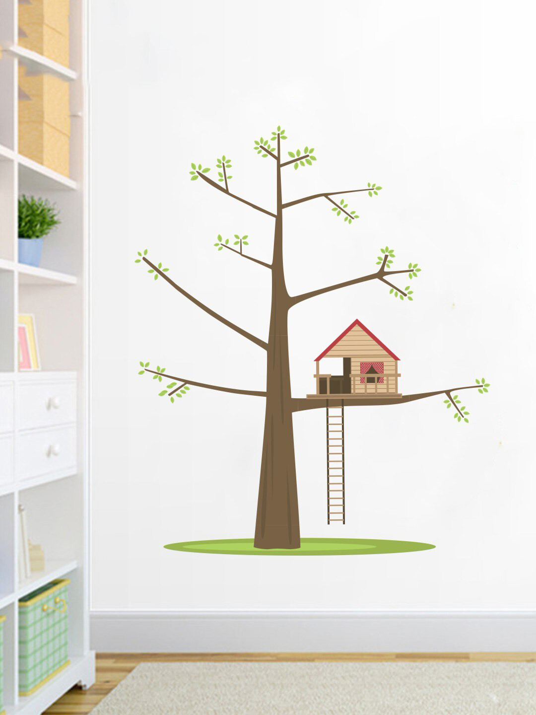rawpockets Green & Brown Tree House Printed Wall Sticker