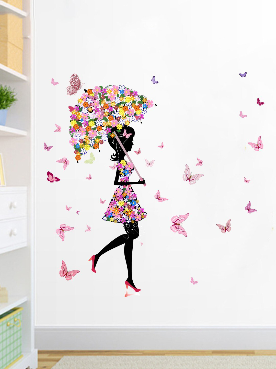 rawpockets Girl Butterfly Umbrella Wall Stickers