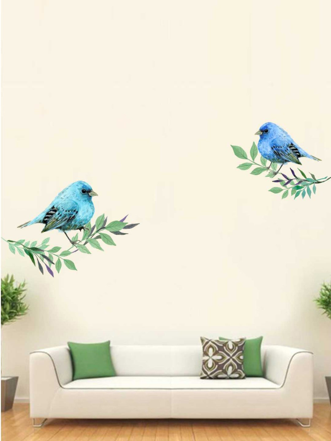 rawpockets Blue & Green Lovely Birds Printed Wall Stickers