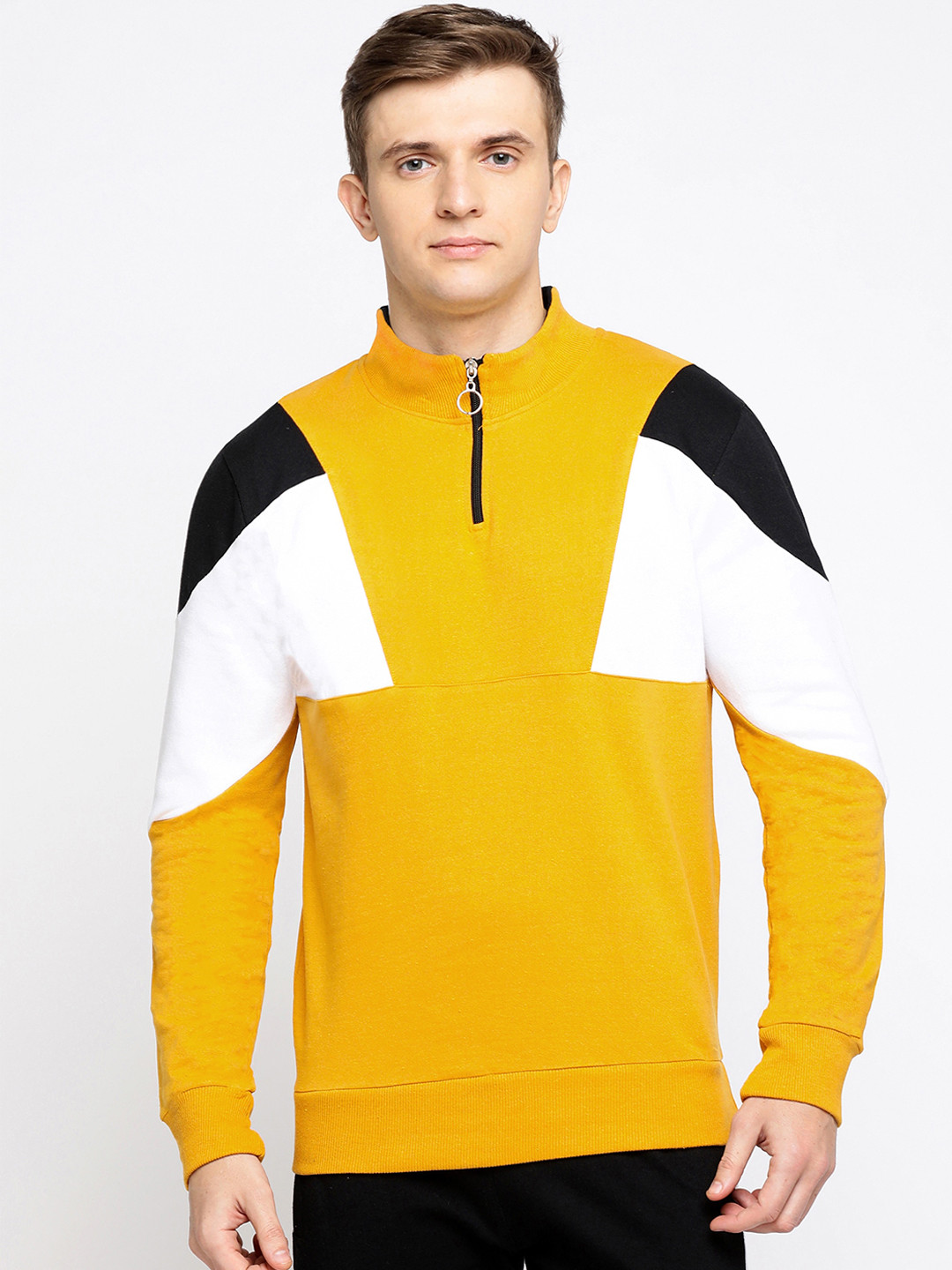 Maniac Men Yellow & White Colourblocked Lightweight Sporty Jacket