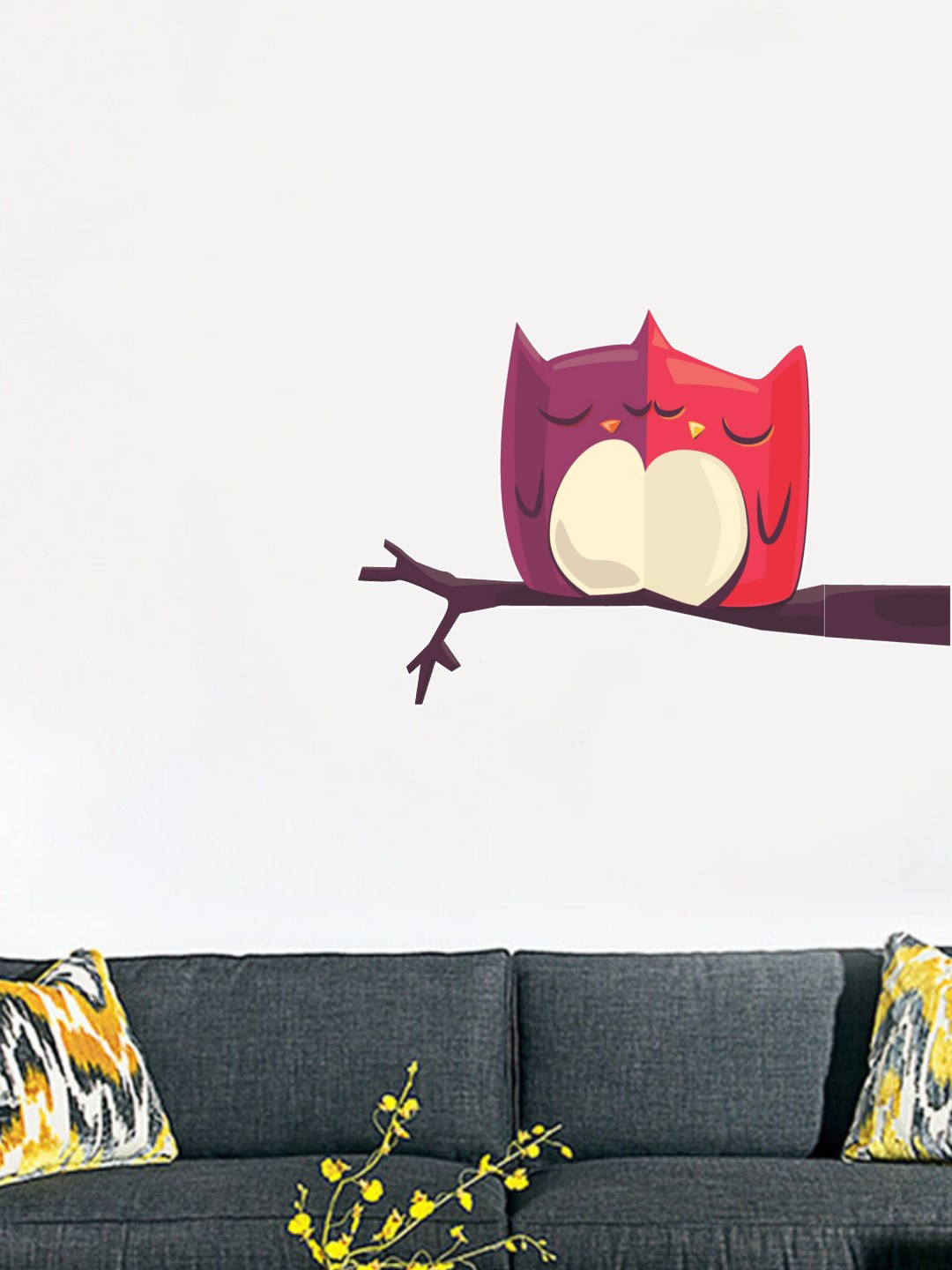 rawpockets Purple & Red Owl Printed Wall Stickers