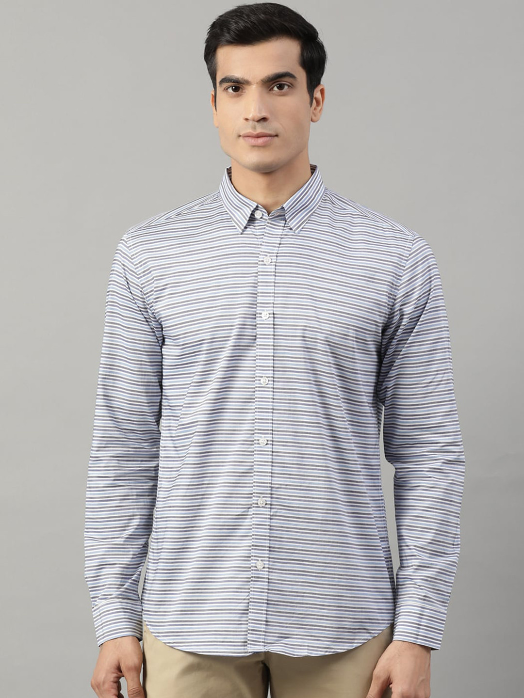 HARSAM Men Blue Multi Stripes Striped Casual Shirt
