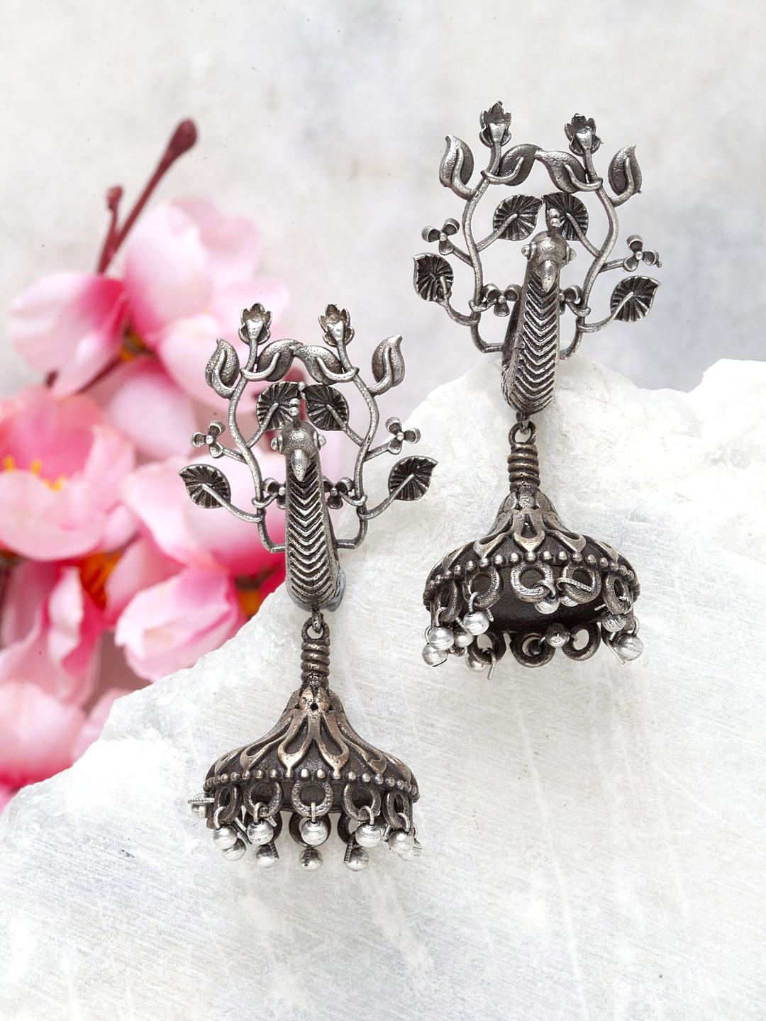 Moedbuille Gunmetal-Toned Dome Shaped Jhumkas