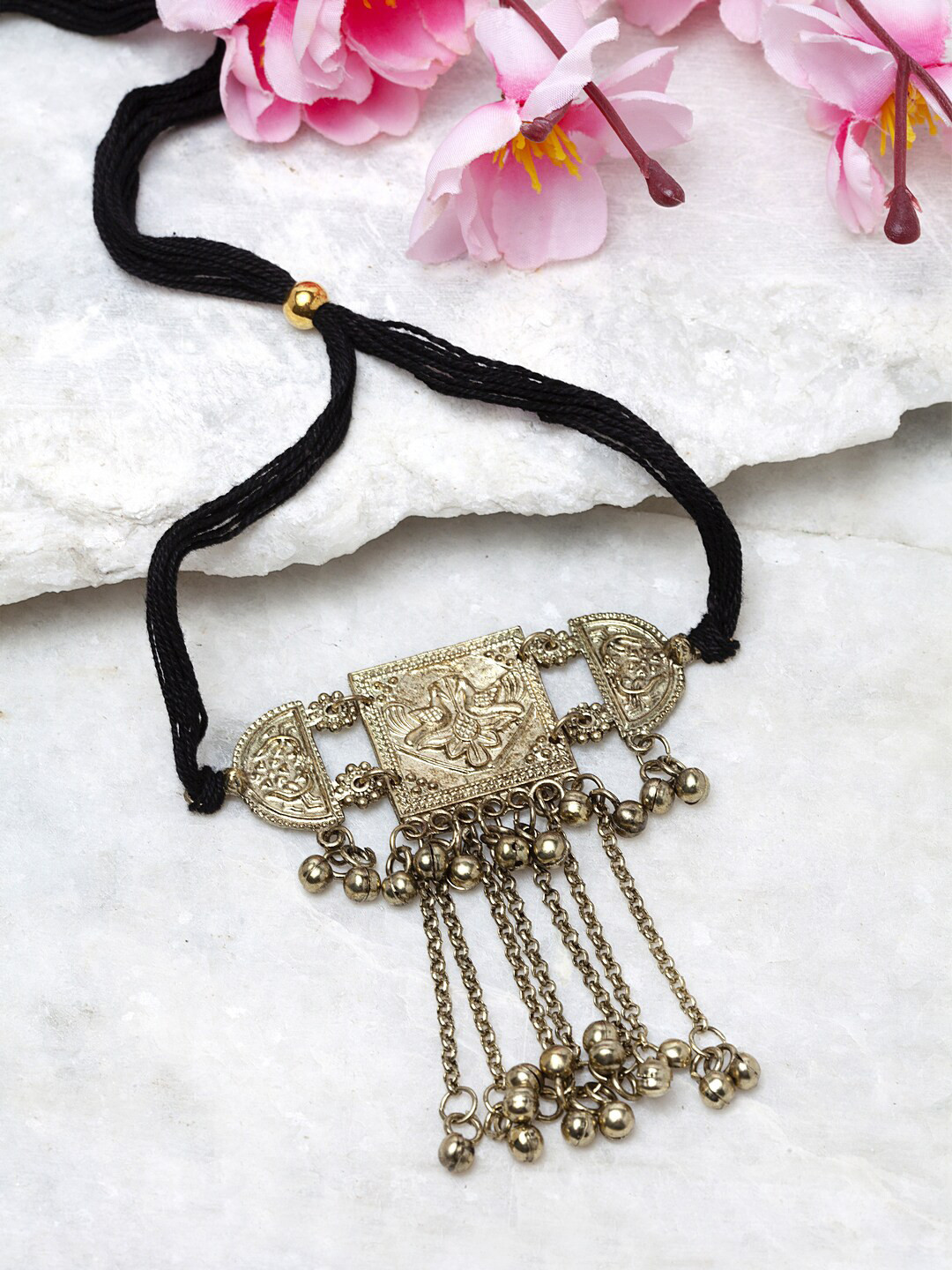 Moedbuille Silver-Toned & Brass-Plated Handcrafted Tribal Temple Design Choker Necklace