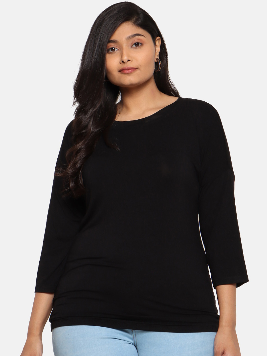 The Pink Moon Women Black Solid Round Neck T-shirt