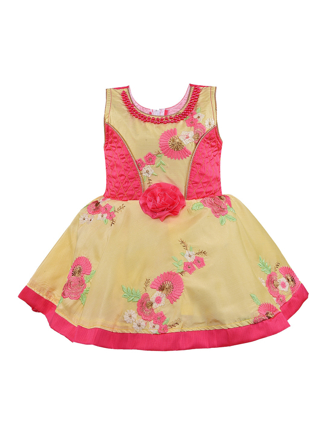 Wish Karo Girls Red & Yellow Floral Printed Fit and Flare Dress