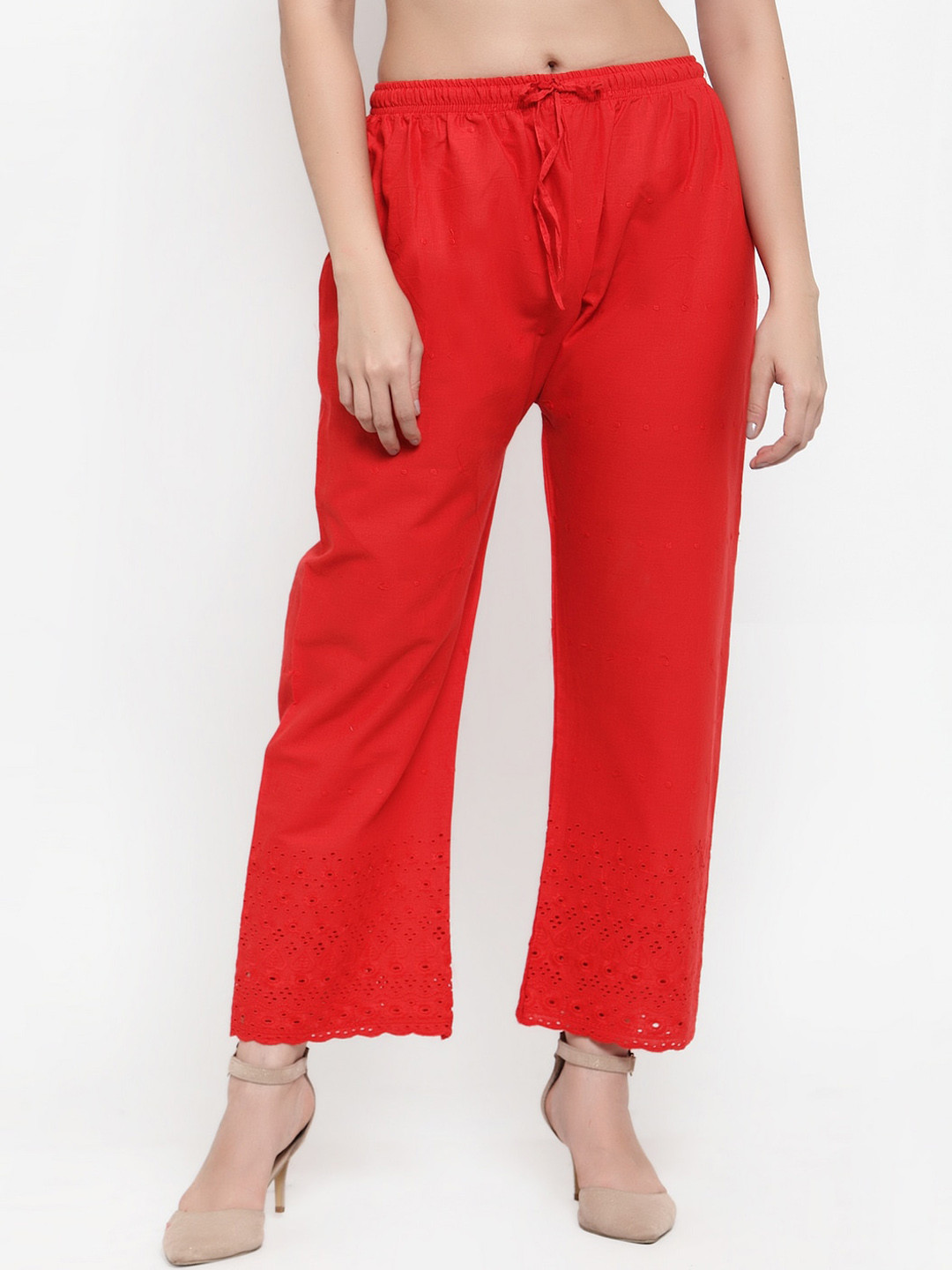 Miaz Lifestyle Women Red Solid Straight Palazzos