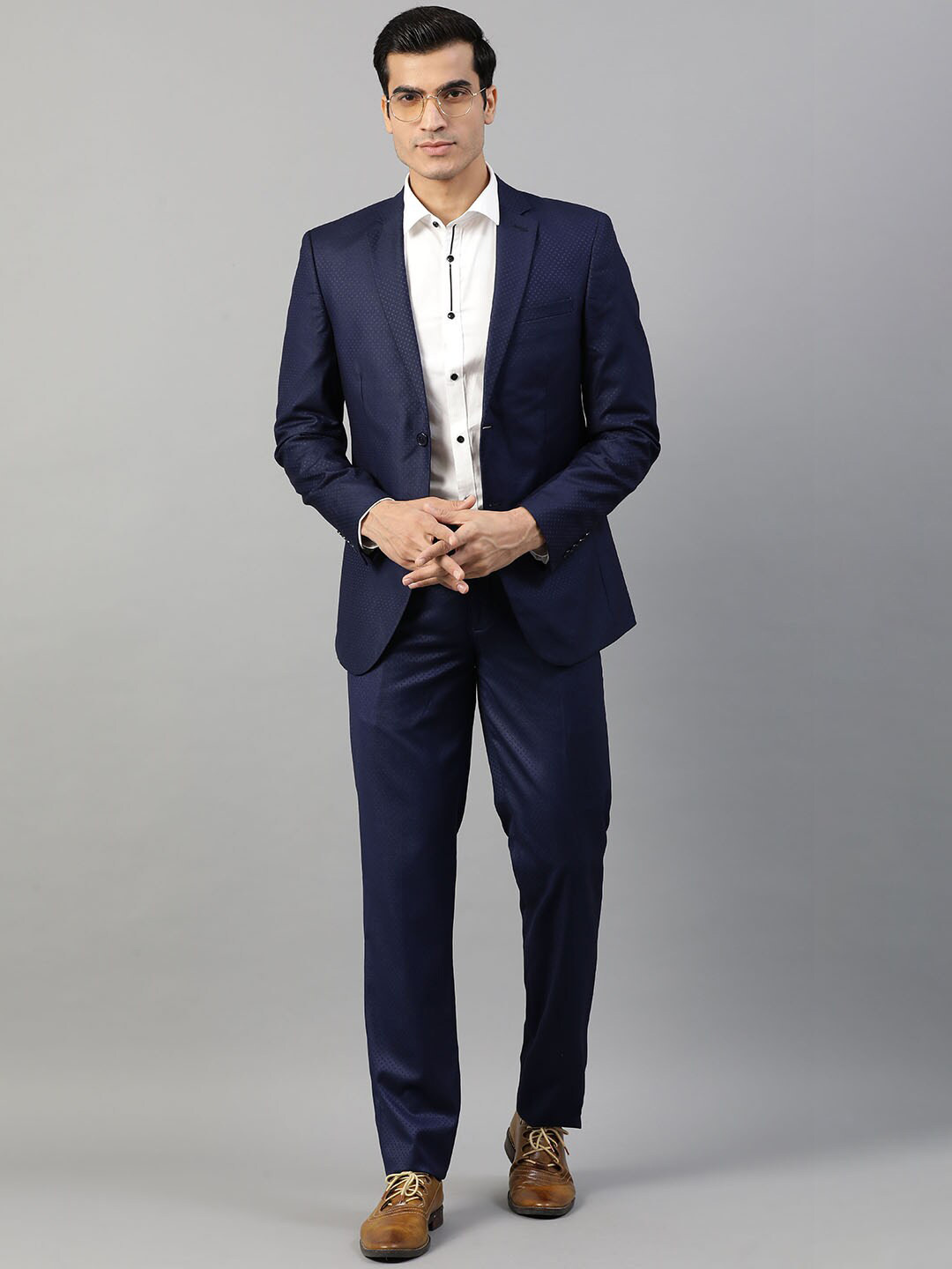 HARSAM Men Blue Self-Design Suit