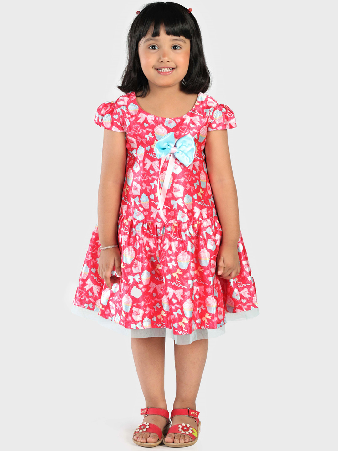 MANY FROCKS & Girls Red Printed Fit and Flare Dress