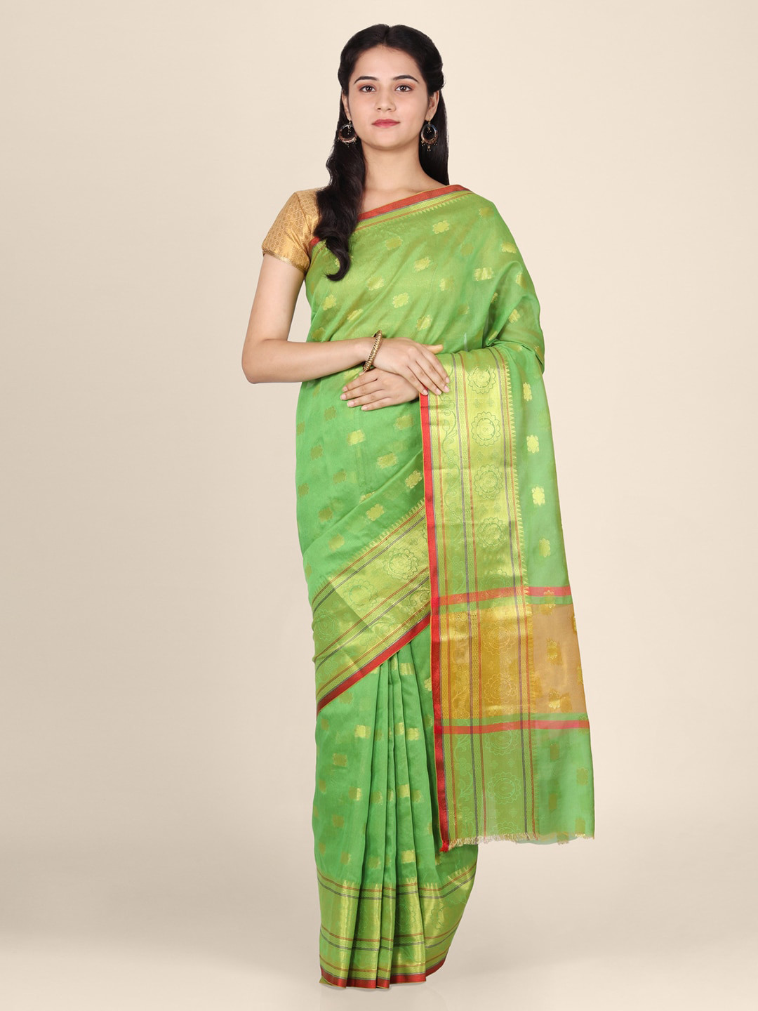 CLAI WORLD Green Woven Design Silk Blend Saree