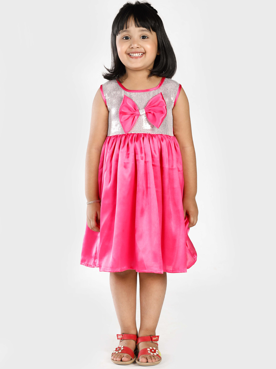 MANY FROCKS & Girls Pink Colourblocked Sequined Empire Dress