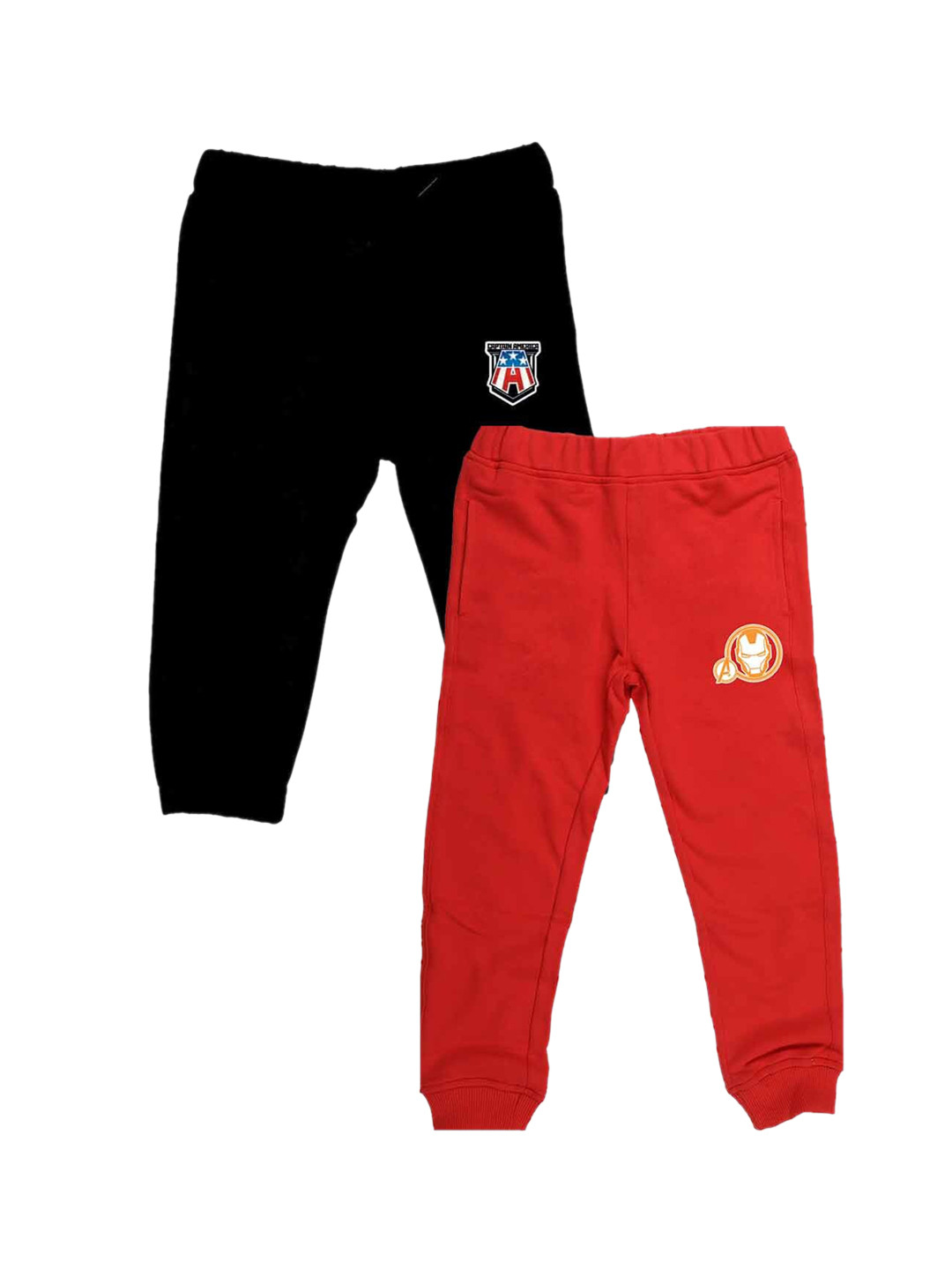 YK Marvel Boys Pack of 2 Solid Slim-Fit Track Pants with Avengers Print Detail