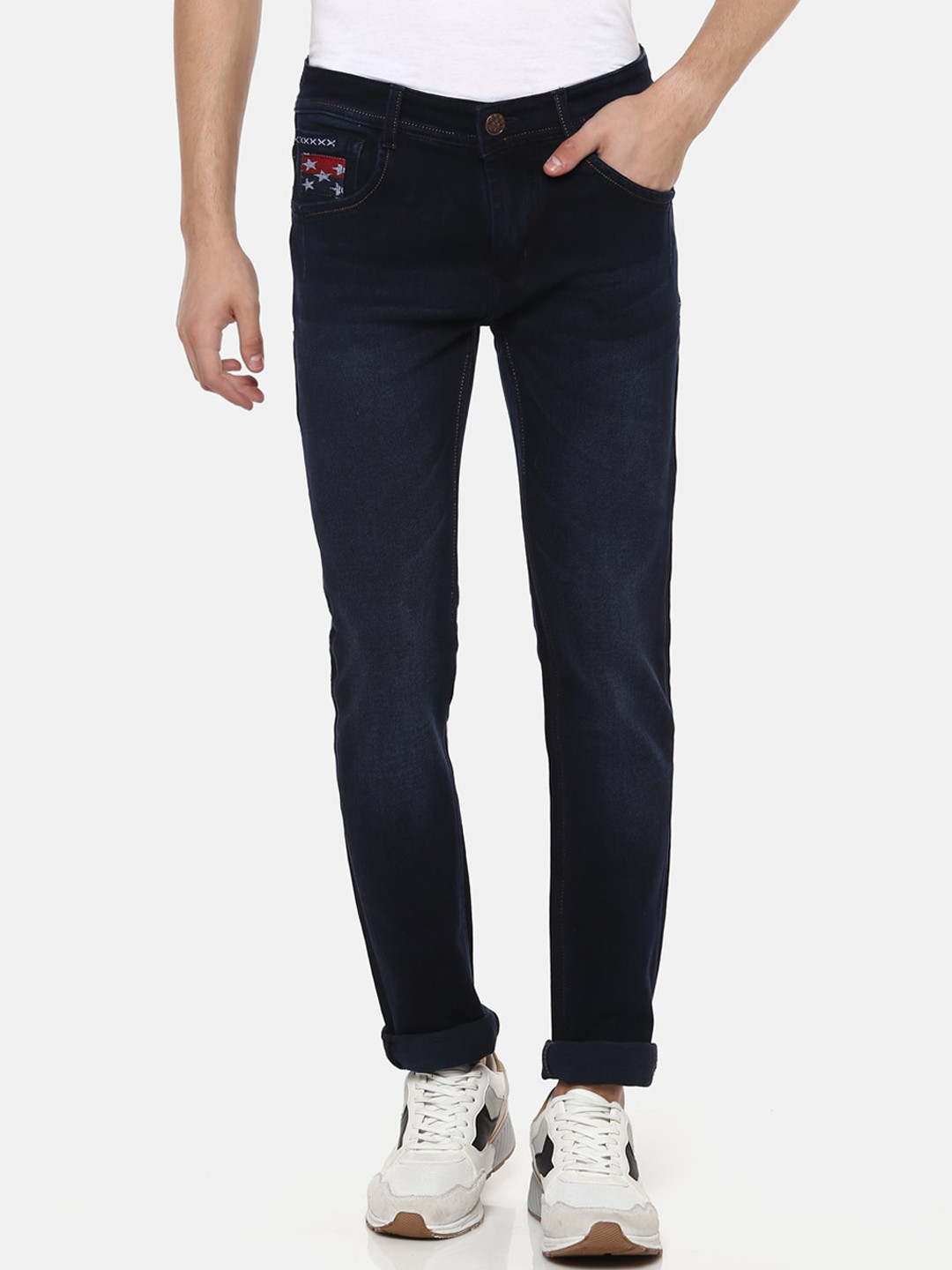 Routeen Men Navy Blue Slim Fit Mid-Rise Clean Look Jeans