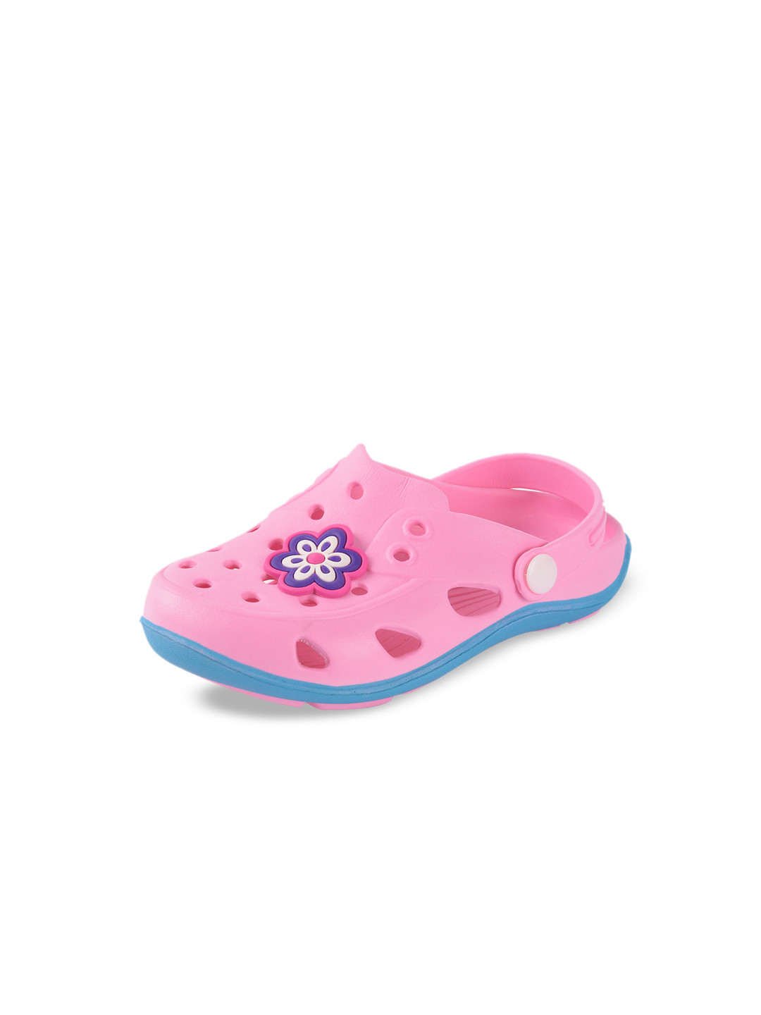 Yellow Bee Girls Pink & Blue Flower Detailed Rubber Clogs