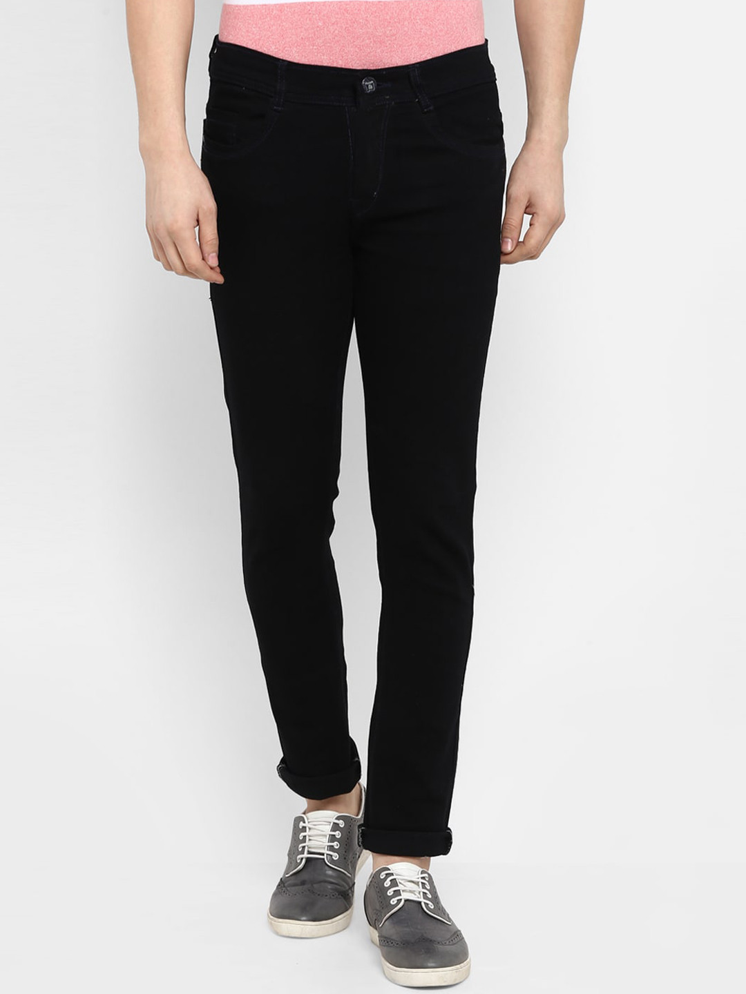 Routeen Men Black Slim Fit Mid-Rise Clean Look Jeans