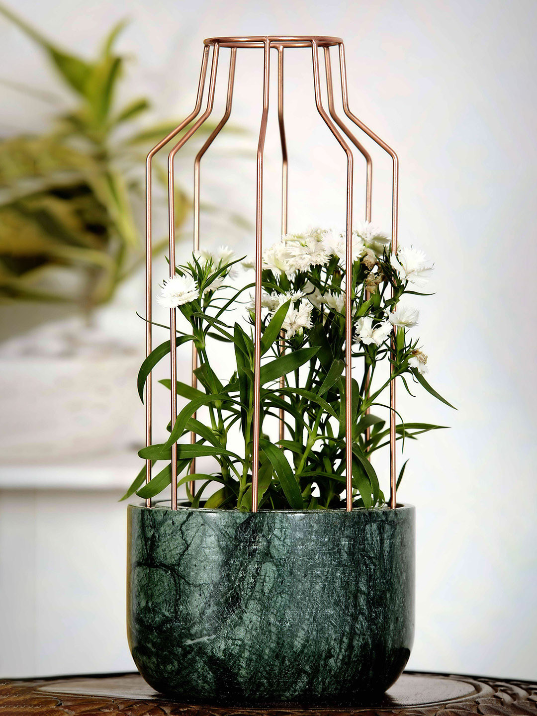 POSH-N-PLUSH Green & Copper-Toned Solid Marble Planter
