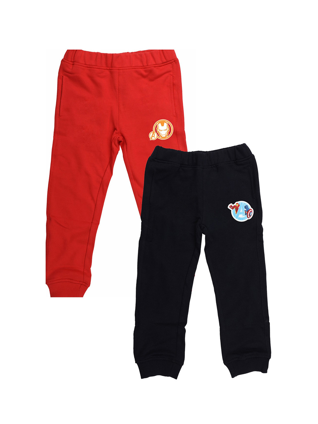 YK Marvel Boys Pack of 2 Solid Slim-Fit Track Pants with Avengers Iron Man Print Detail