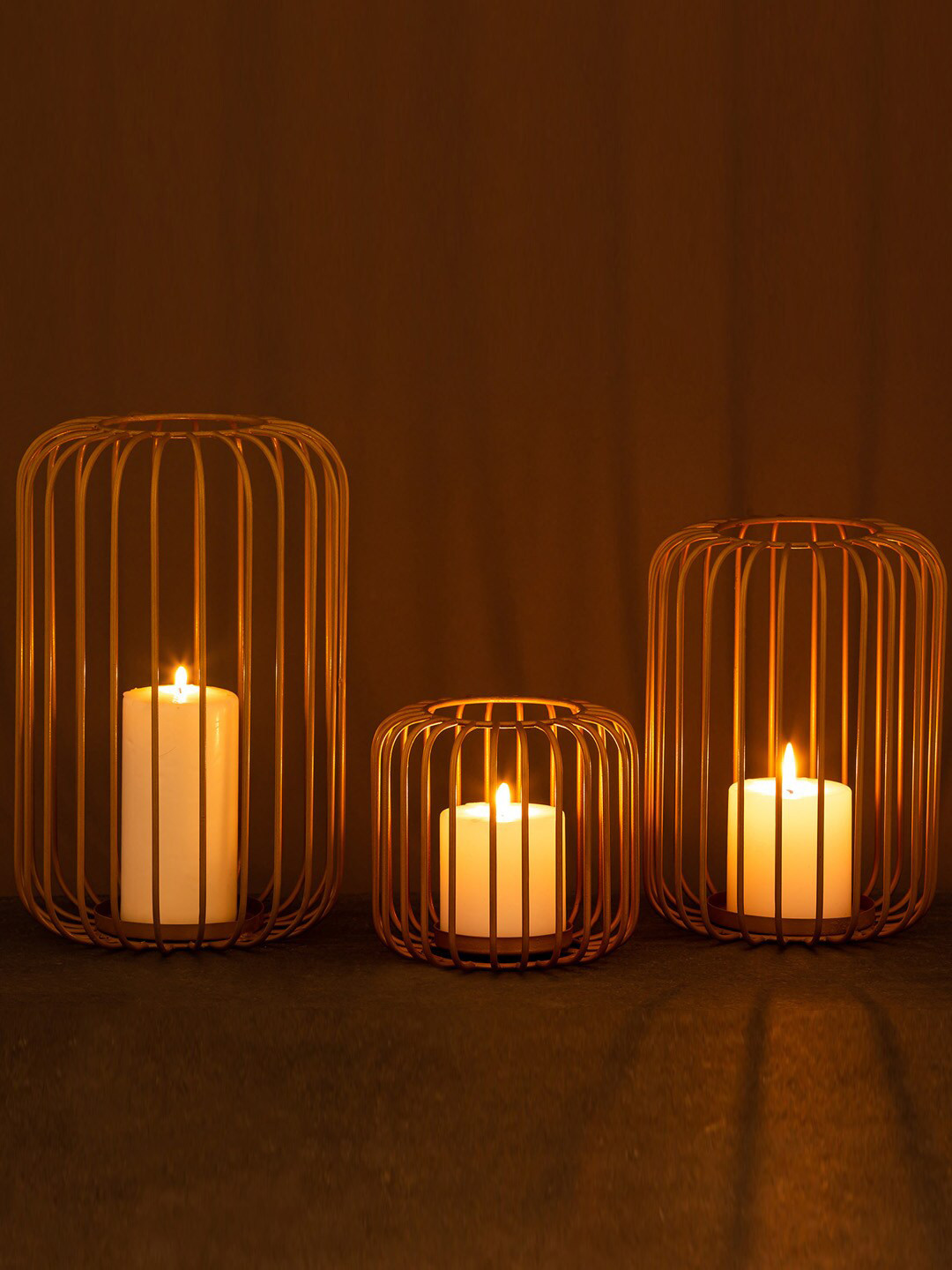 Aapno Rajasthan Set of 3 Gold-Toned Solid Candle Holders