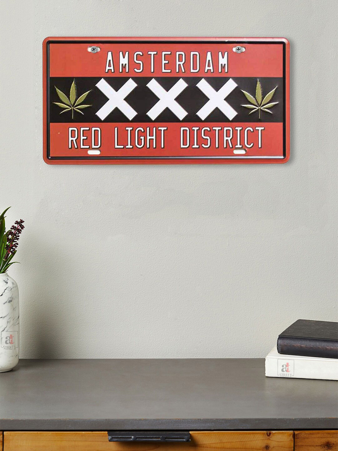 Art Street Amsterdam Red Light District Metal Glossy Hanging Hall Signs and Plaques-6In