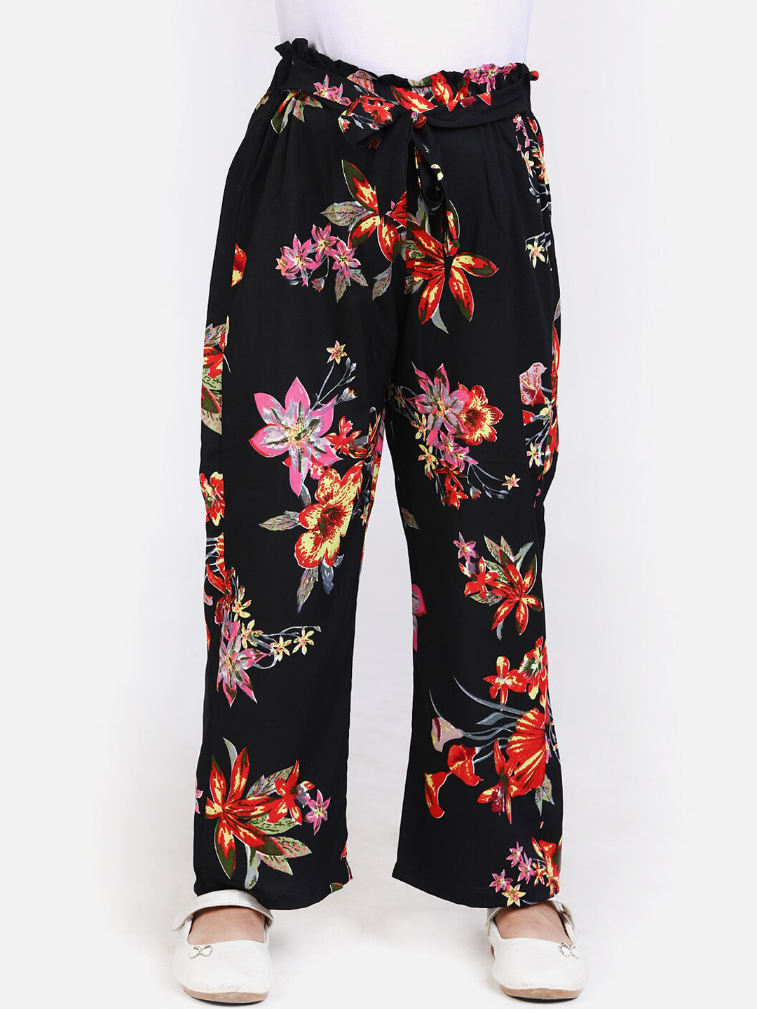 Cutiekins Girls Black & Red Printed Straight Palazzos