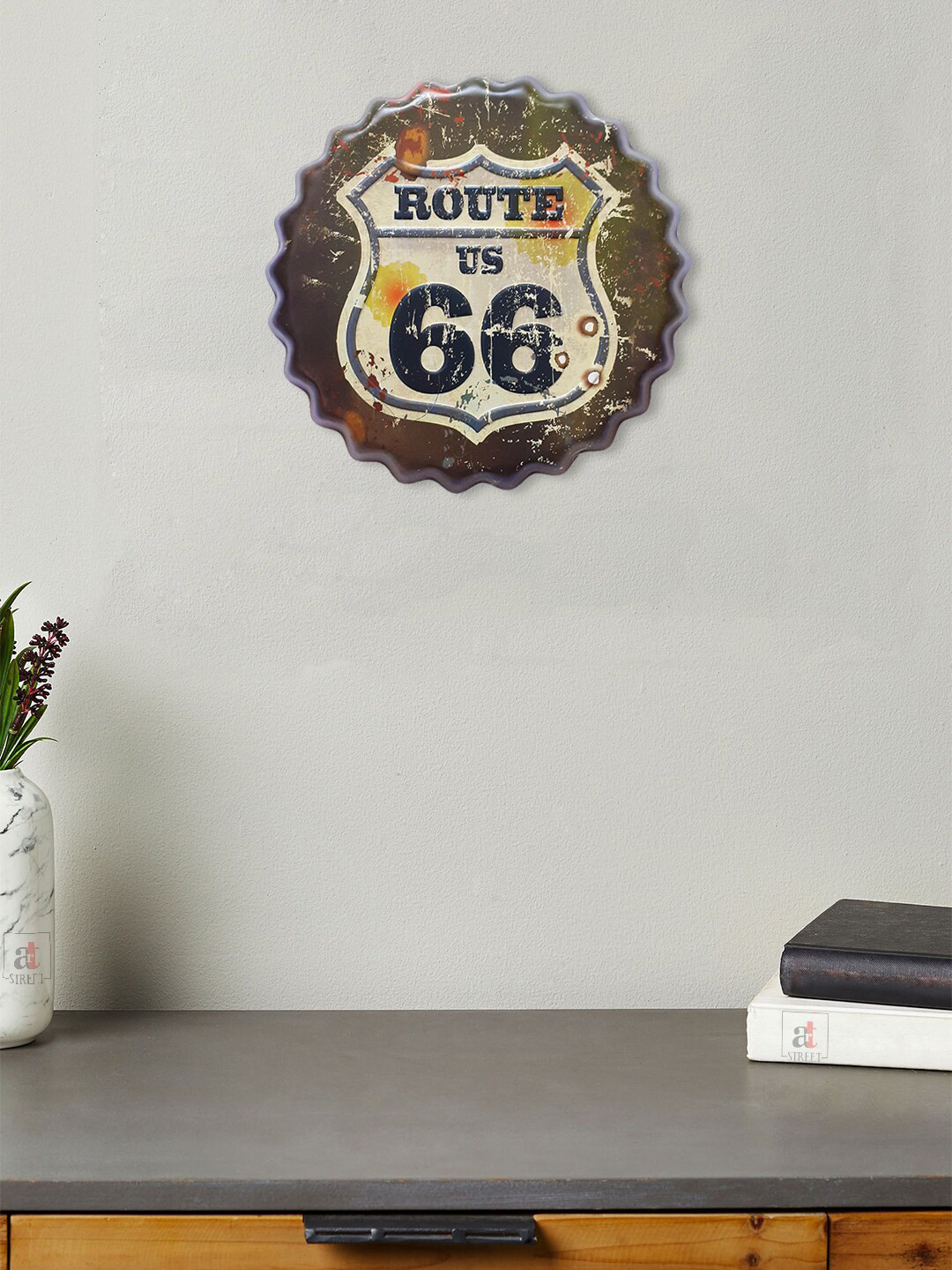 Art Street Route Us 66 Metal Rusty Hanging Hall Signs and Plaques-5In