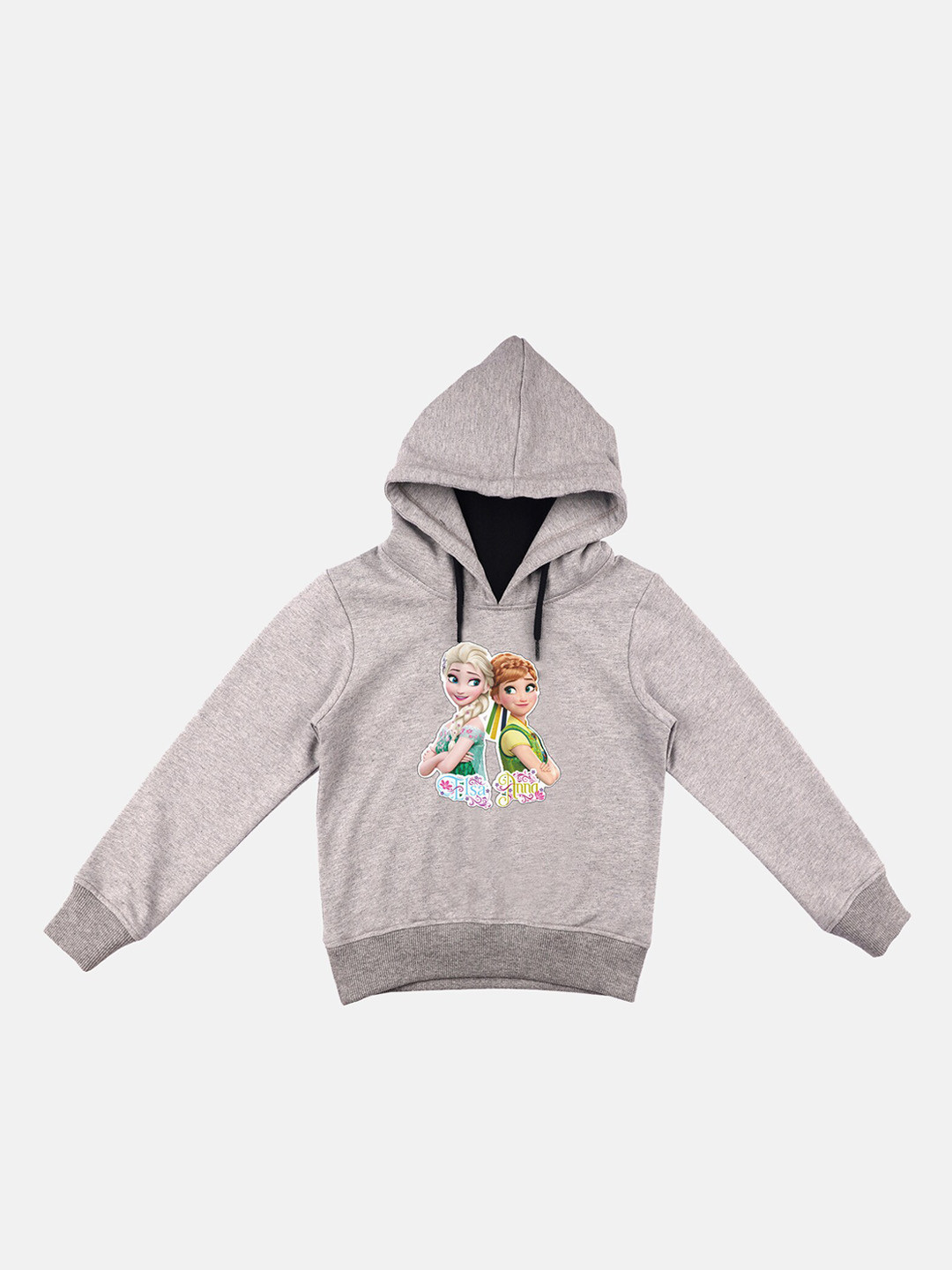 YK Disney Girls Grey Frozen Printed Hooded Sweatshirt With Attached Face Covering