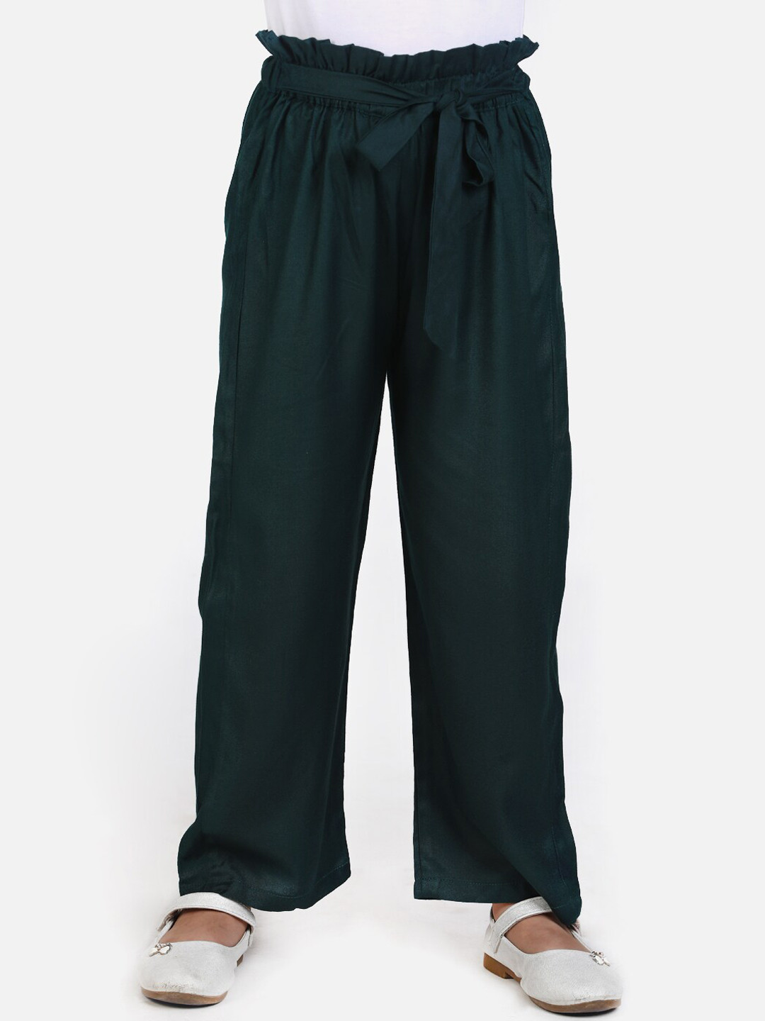 Cutiekins Girls Green Solid Straight Palazzos