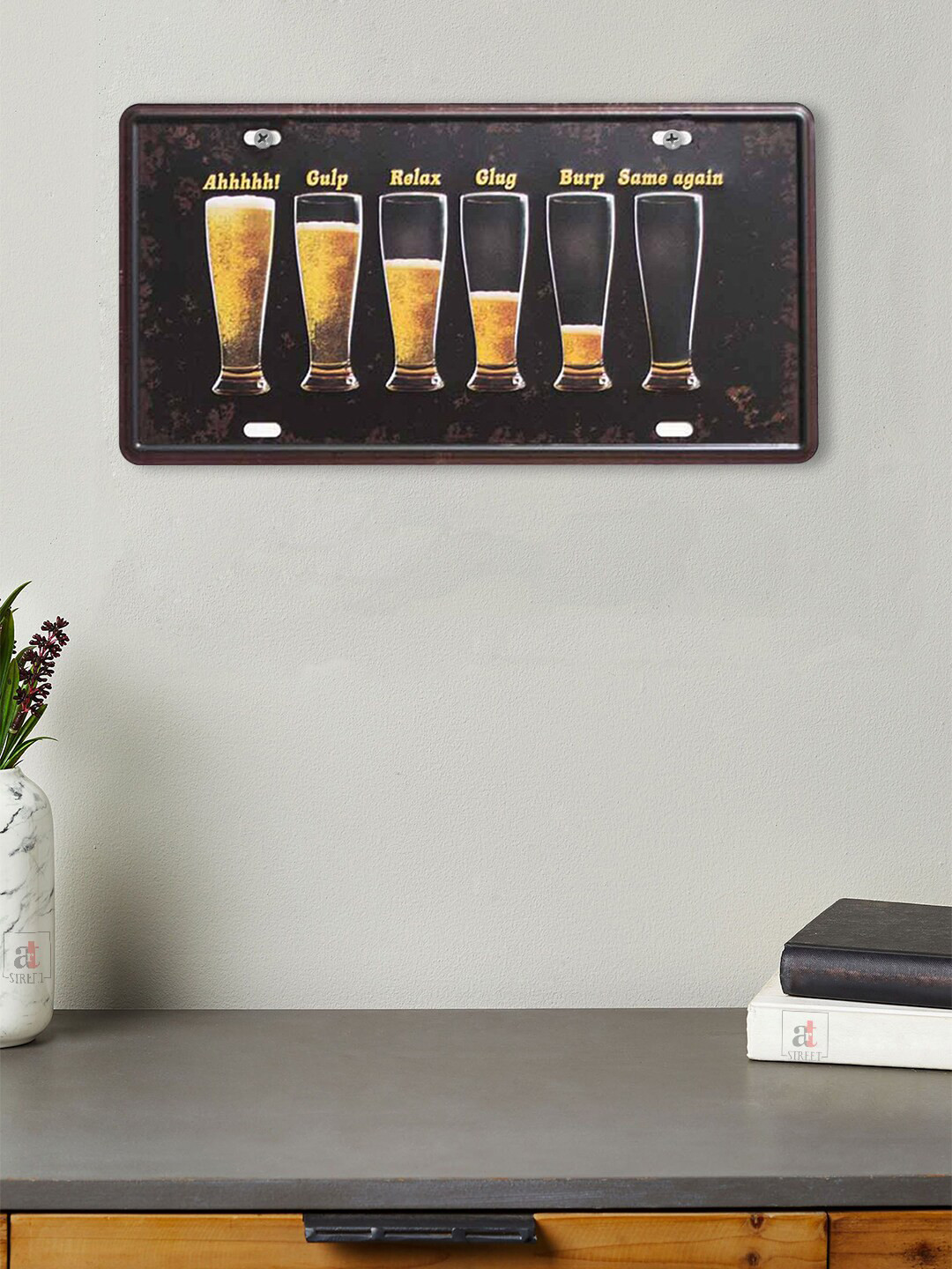 Art Street Beer Glass Metal Glossy Hanging Hall Wall Hangings-6In