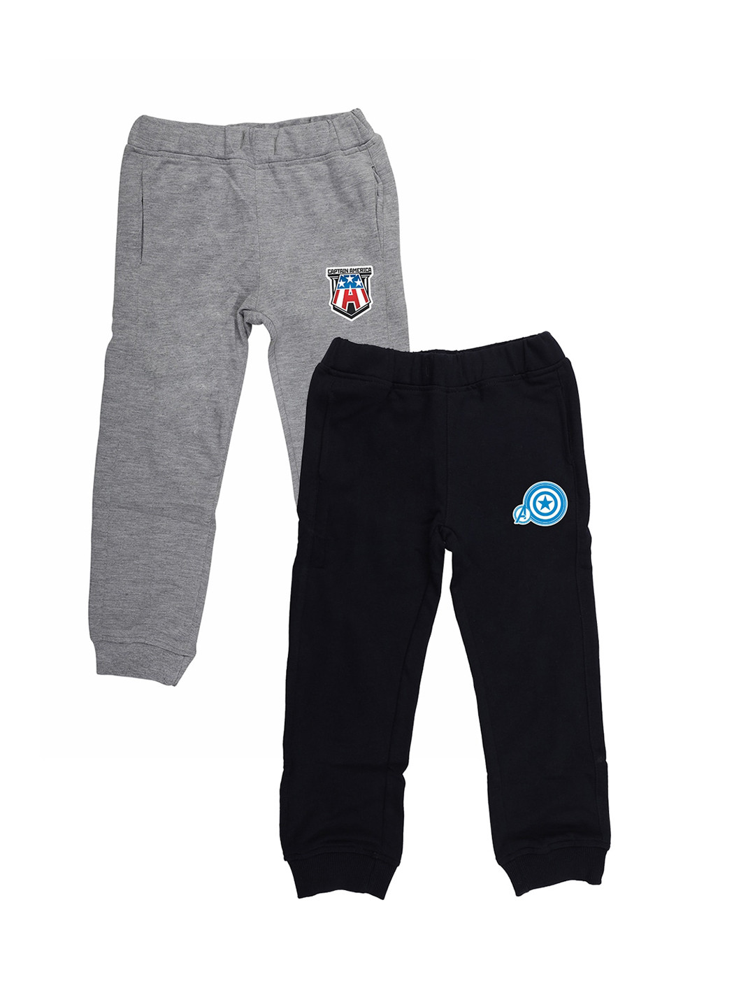 YK Marvel Boys Pack Of 2 Solid Slim Fit Joggers with Avengers Captain America Print Detail