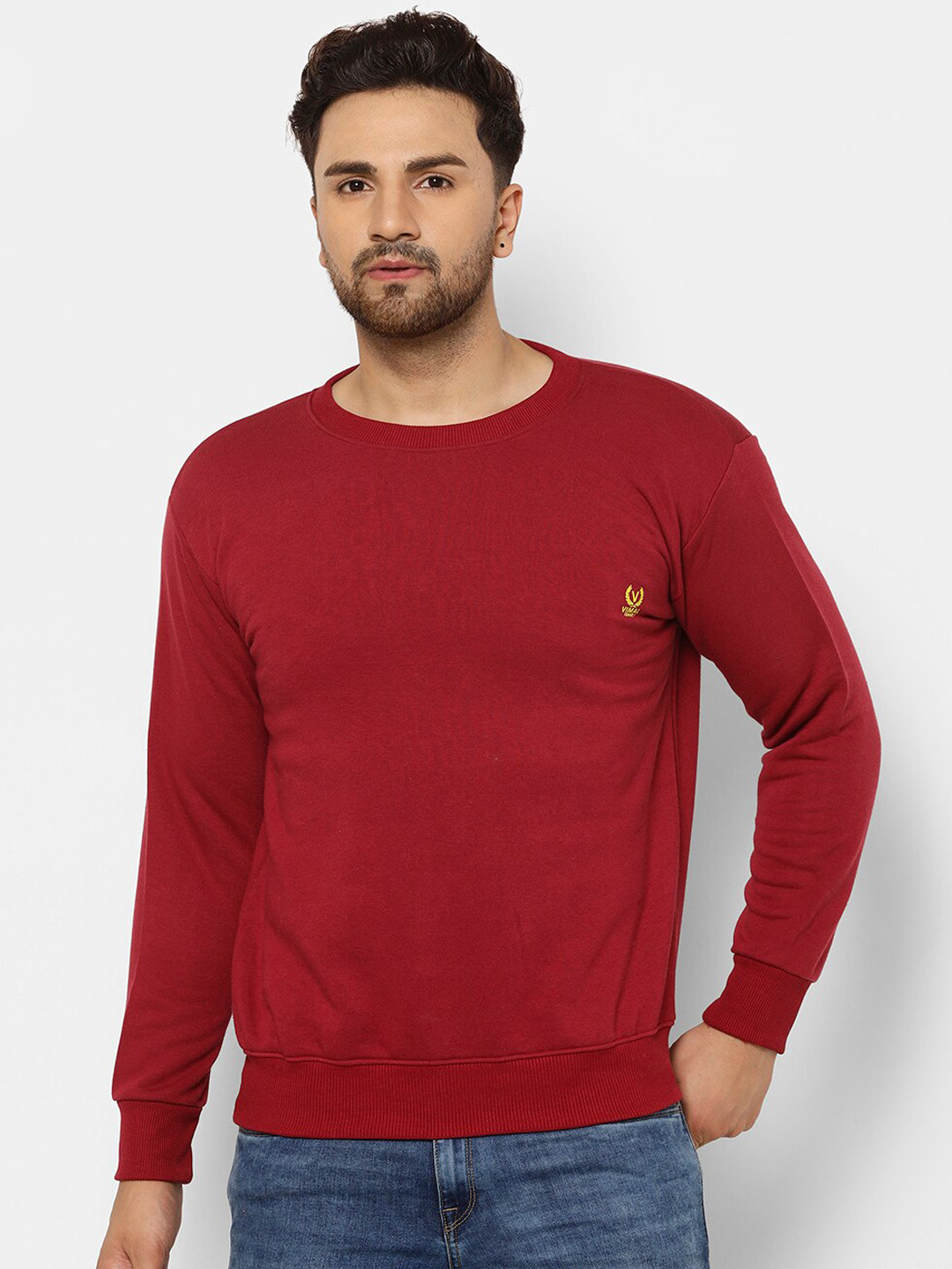 MACK JONNEY Men Red Solid Sweatshirt