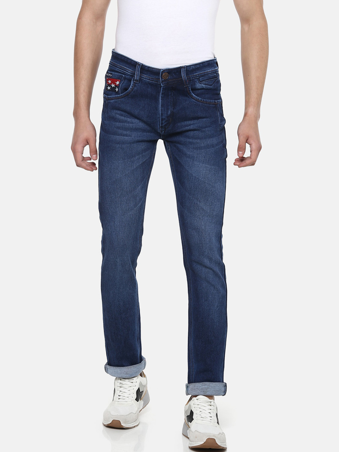 Routeen Men Navy Blue Slim Fit Mid-Rise Clean Look Jeans