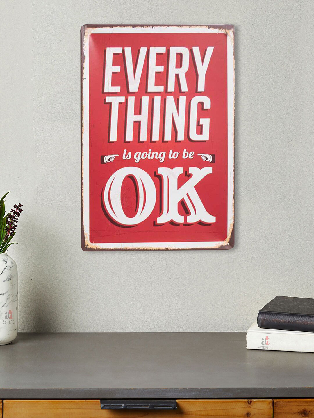 Art Street Every Thing Is Going To Be Ok Wood Rusty Hanging Hall Wall Hangings-12In