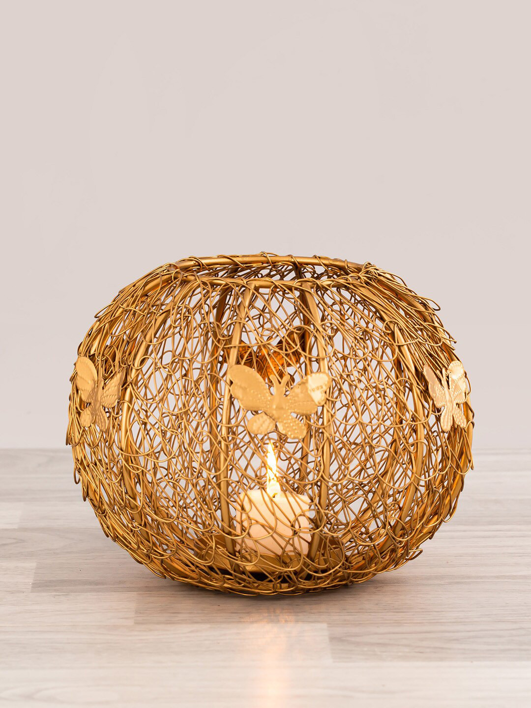 Aapno Rajasthan Gold-Toned Solid Contemporary Candle Holder Table Lantern