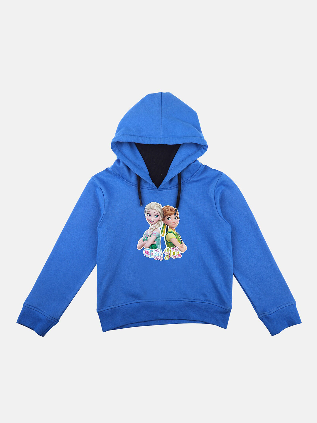 YK Disney Girls Blue Frozen Printed Hooded Sweatshirt With Attached Face Covering