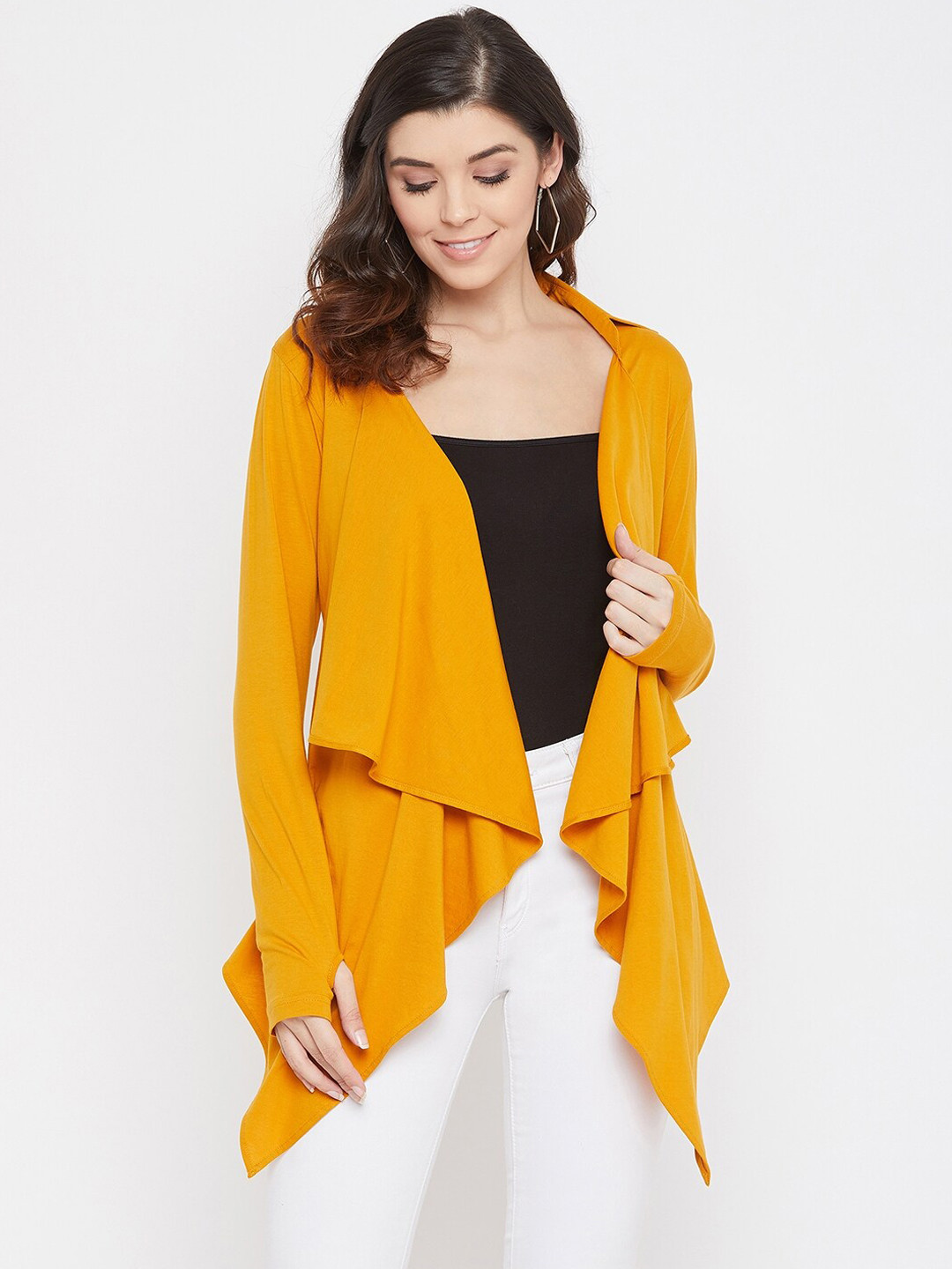 Hypernation Women Yellow Solid Open Front Shrug
