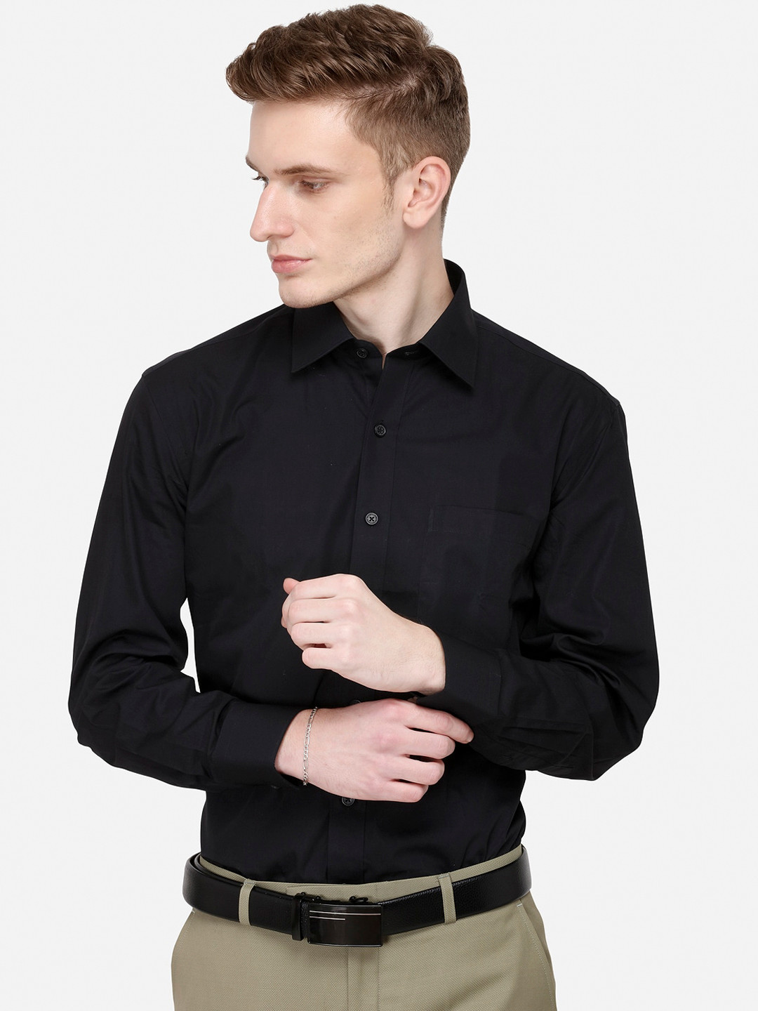 JADE BLUE Men Black Regular Fit Solid Formal Shirt