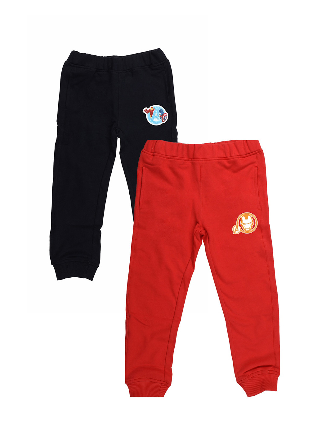 YK Marvel Boys Pack of 2 Solid Slim Fit Joggers with Avengers Iron Man Print Detail
