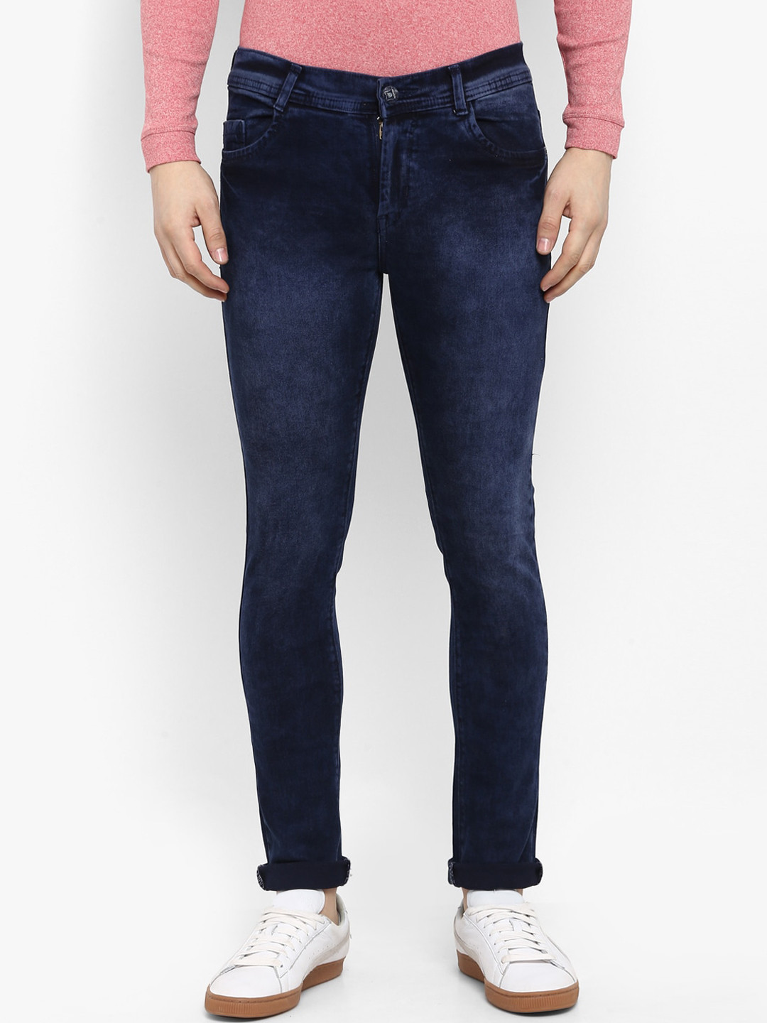 Routeen Men Mid Rise Clean Look Slim Fit Stretchable Jeans