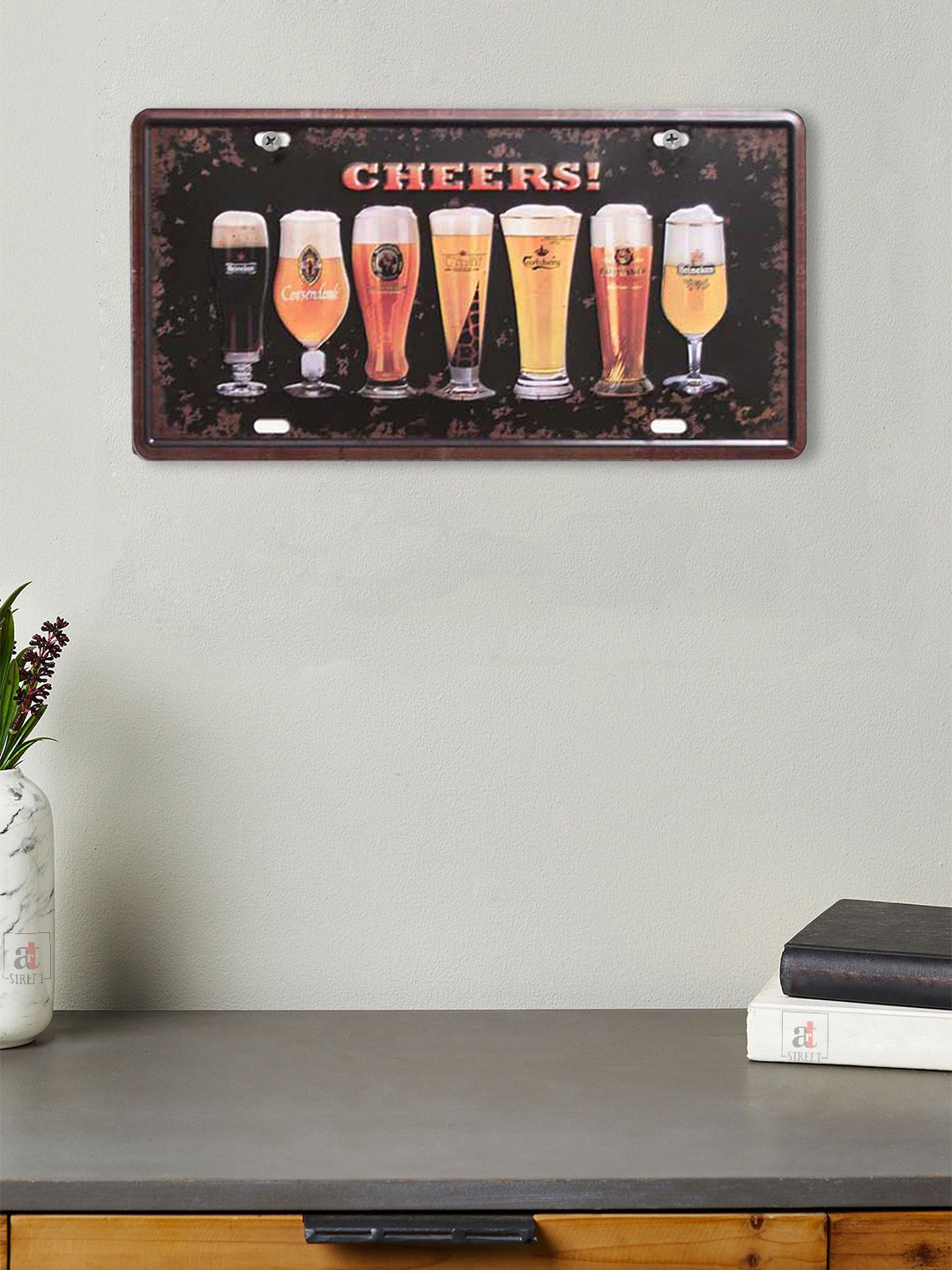 Art Street Cheers ! Metal Rusty Hanging Hall Wall Hangings-6In