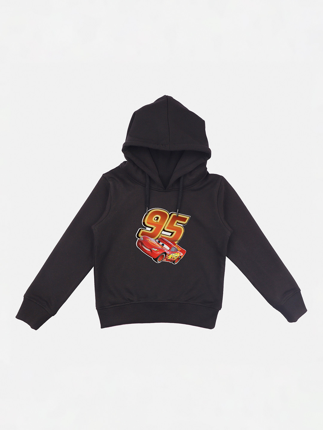 YK Disney Boys Black Cars Print Hooded Sweatshirt With Attached Face Covering